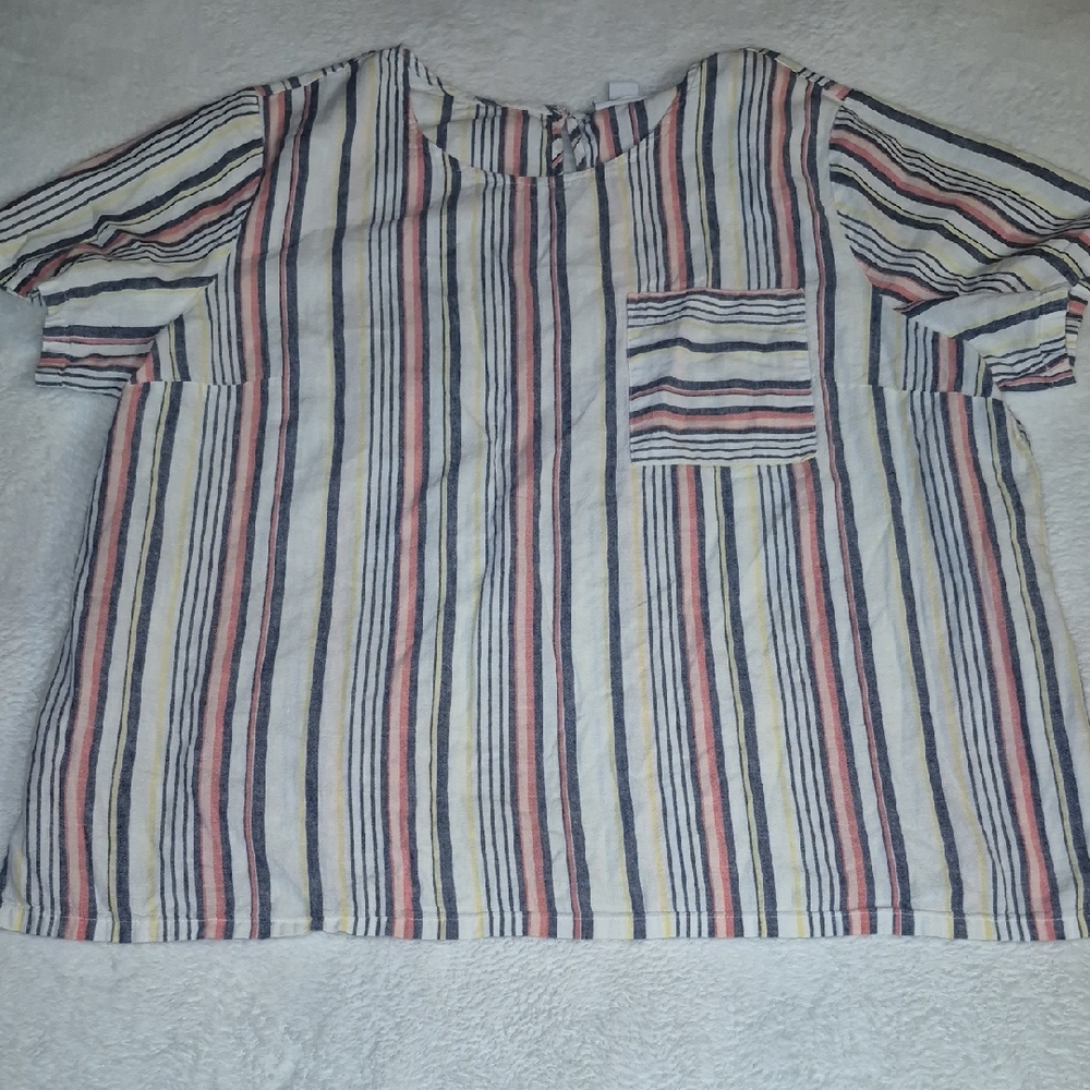 Liz Claiborne Striped Short-Sleeve Top in White, Pink, Blue & Yellow Sz. XXL